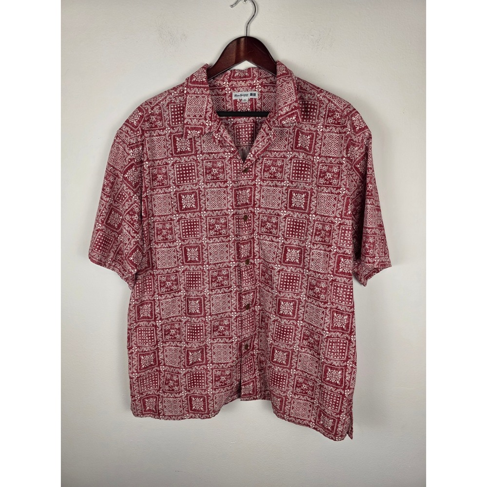 Reyn Spooner UNIQLO Mens XL Aloha Shirt‎ Red Bandana Print Camp Short Sleeve